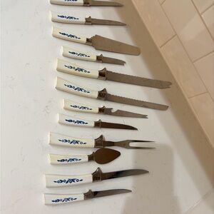 Elegant White and Blue Floral Knife Set